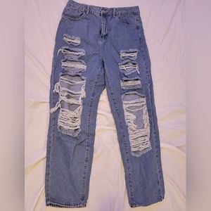 High-waisted baggy ripped blue jeans